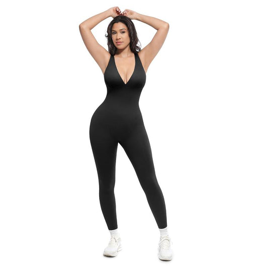 Deep V Shapewear with Chest Support Breathable High-Waisted Tummy Control Jumpsuit